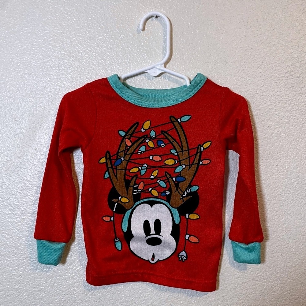 Disney Mickey Mouse Christmas Lights Pajama Top Toddler 2T Red Long‎ Sleeve